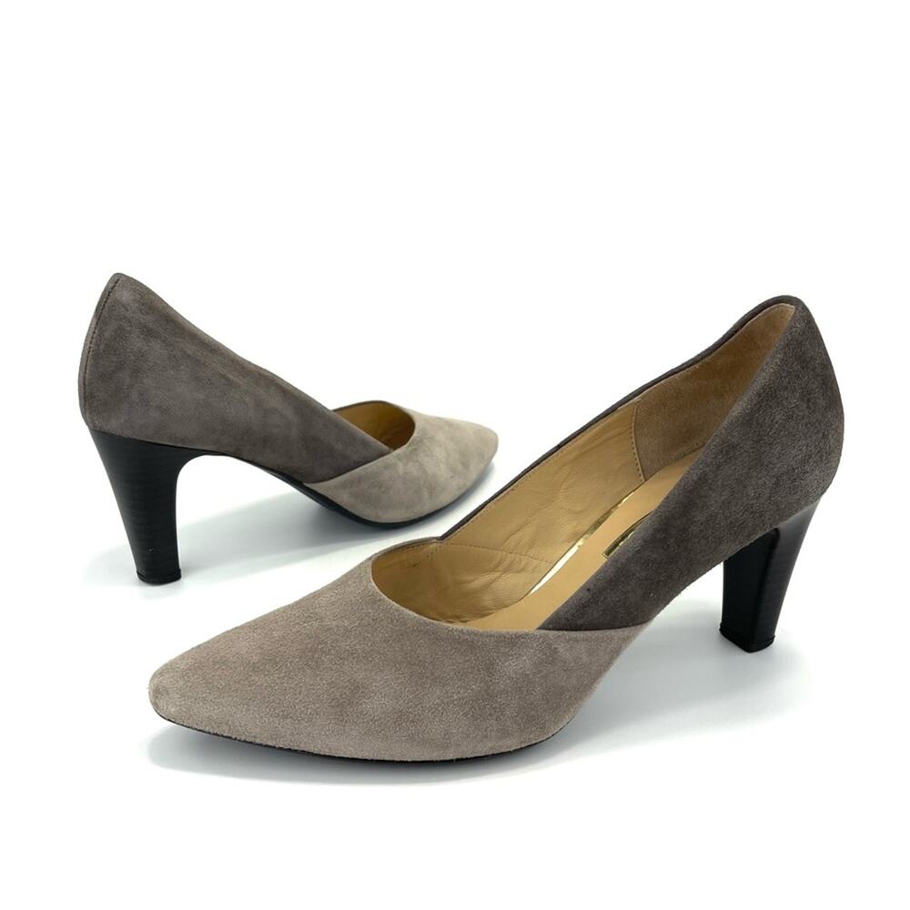 Gabor Brown & Taupe/Tan Pump Size 8 Suede Leather Almond Toe Medium Height Heels